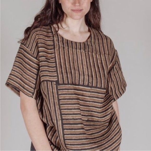 Voloshin sustainable block print gauze top timi lagenlook artsy art to wear M - Picture 9 of 14